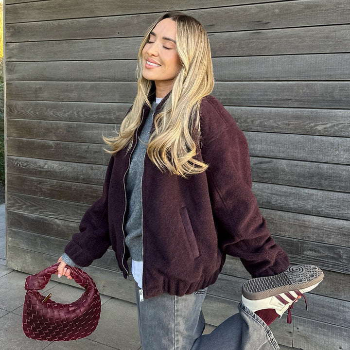 Damen Fleece-Bomberjacke mit elastischem Saum und praktischen Eingrifftaschen Drune