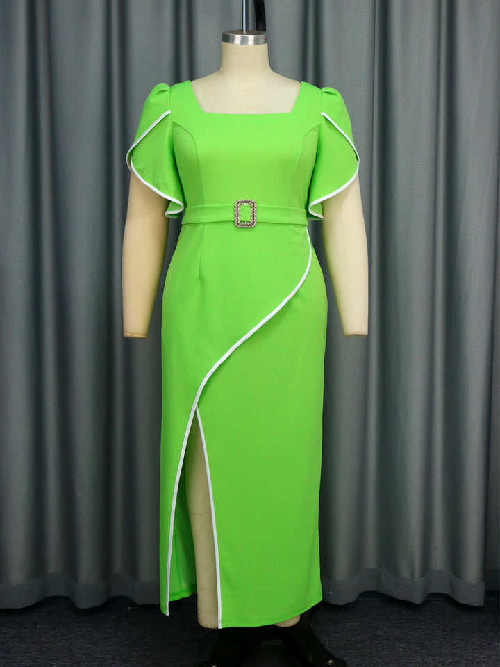 Damen Elegantes Maxikleid mit asymmetrischem Schlitz und Rüschendetails Drune