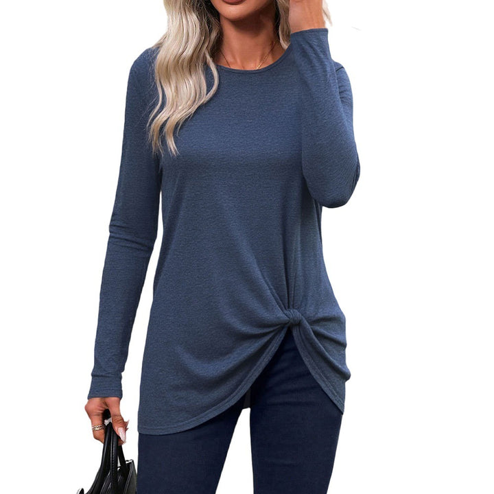 Damen Langarmshirt mit knotenverziertem Schnitt und elegantem Rundhalsausschnitt Drune
