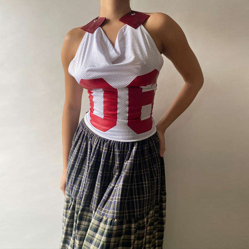 Damen Sportliches Netzoberteil mit asymmetrischem Design und dekorativen Schnürungen Drune