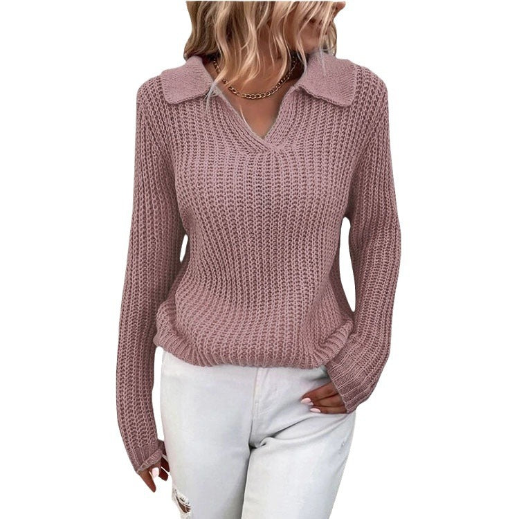 Damen Strickpullover mit Polokragen und feiner Rippstruktur Drune