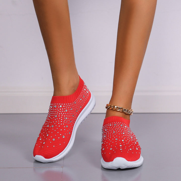 Damen Sneakers mit funkelnden Strass-Applikationen und elastischem Strick-Obermaterial Drune