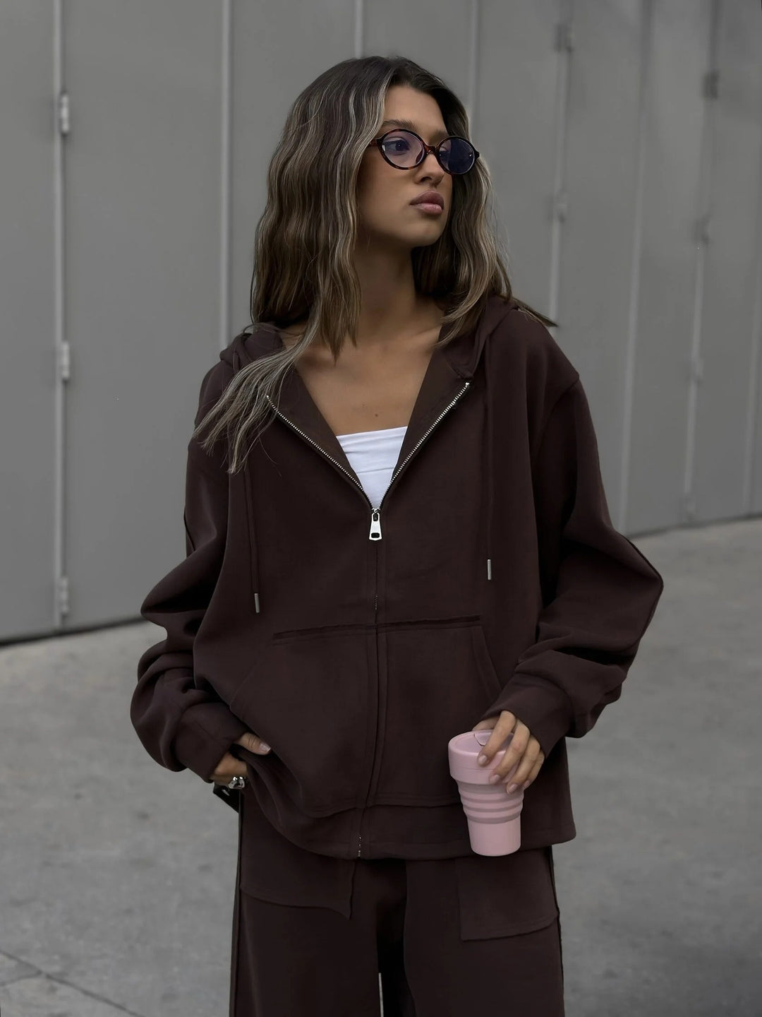 Damen nan oversized Kapuzenjacke mit Reißverschluss und Kängurutasche Drune