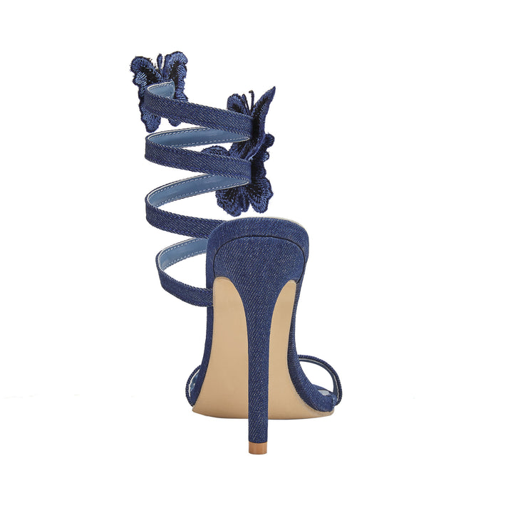 Damen High-Heeled Denim Sandalen mit Schmetterlingsverzierungen Drune