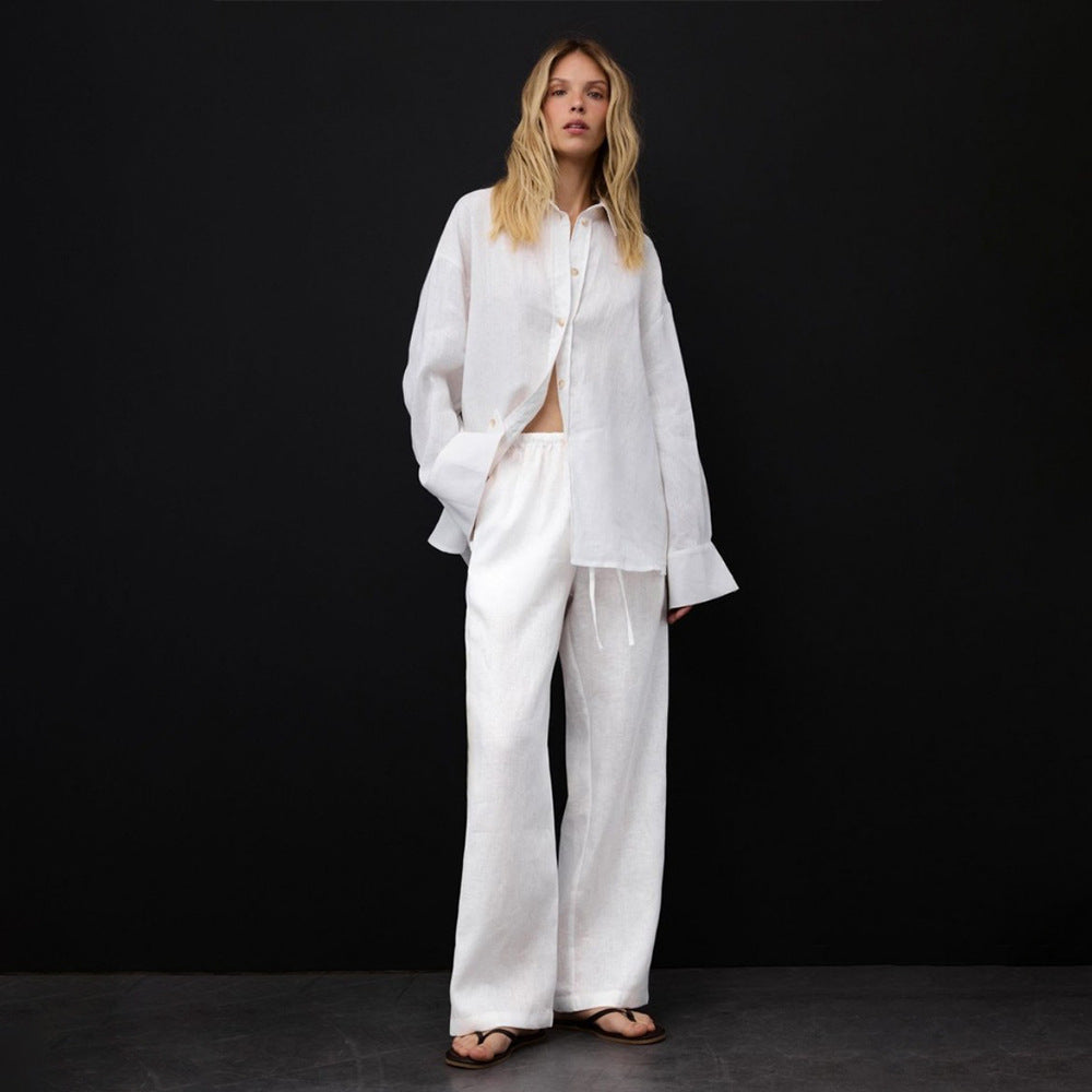 Damen Luftiges Leinen-Ensemble mit weitem Schnitt Drune