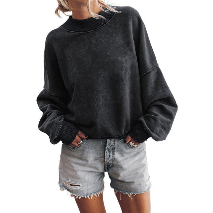 Damen lässiger Sweatshirt mit hohem Kragen und überschnittenen Schultern Drune