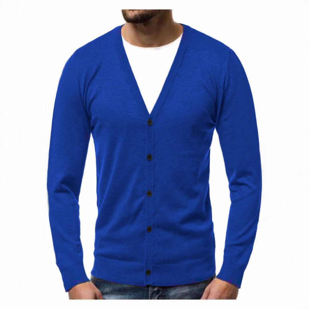 Herren nan Feinstrick-Cardigan mit V-Ausschnitt, schmaler Passform und durchgehender Knopfleiste Drune