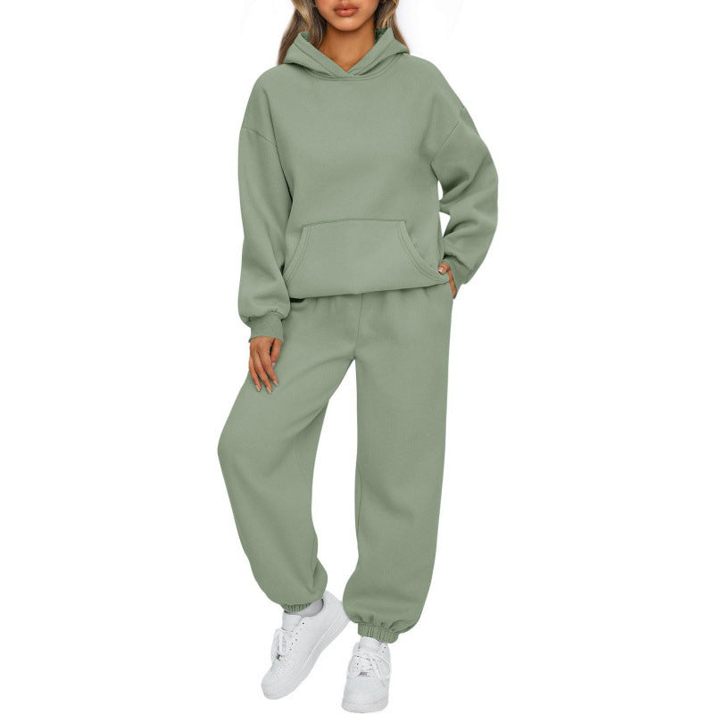 Damen nan Oversize Kapuzenpullover und Fleece Jogginghose Set mit Kängurutasche Drune