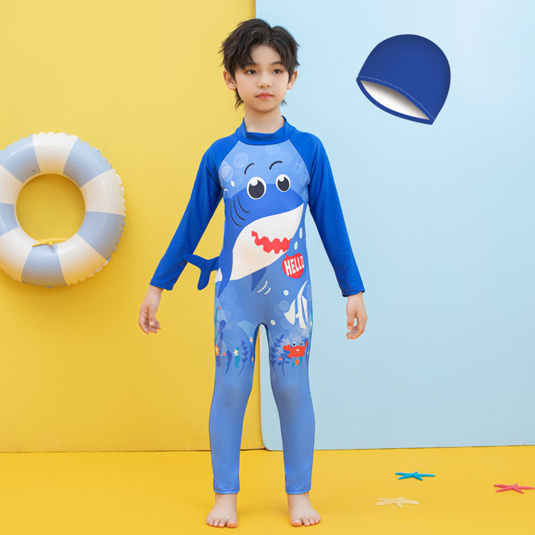 Jungen UV-Schutz Schwimmanzug mit langen Ärmeln und süßem Dinosaurier-Motiv Drune