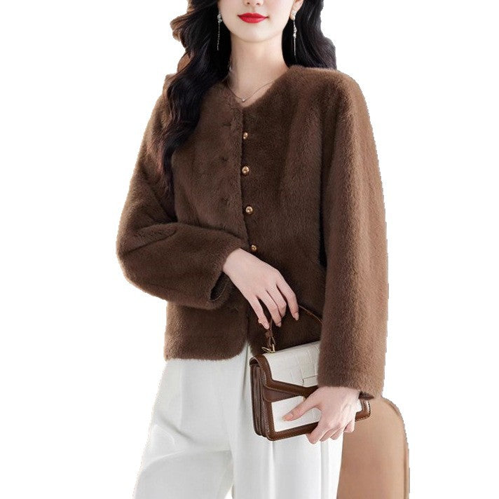 Damen kuschelige Fleecejacke mit modischem Knopfdesign Drune
