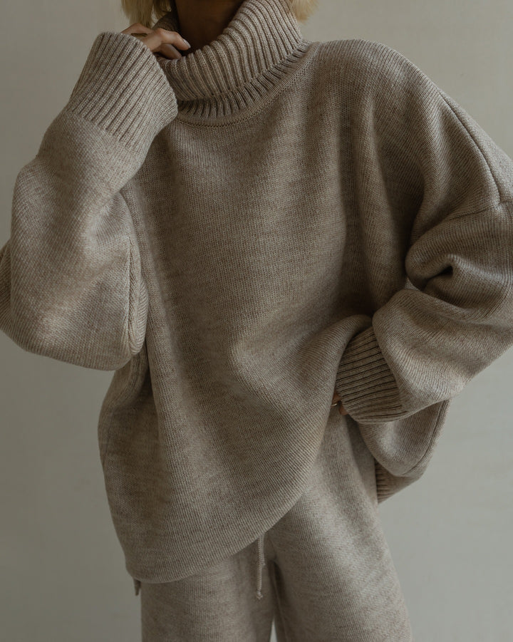 Damen gemütlicher Oversized Pullover mit hohem Kragen Drune