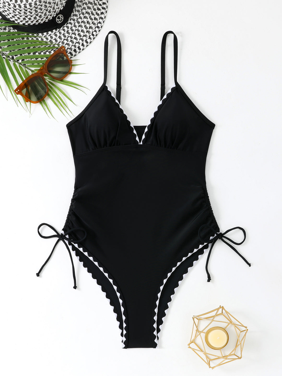 Damen Eleganter Badeanzug mit verstellbaren Rüschen Drune