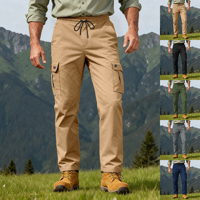Herren nan robuste Outdoor-Cargohose mit elastischem Tunnelzugbund und aufgesetzten Klappentaschen Drune