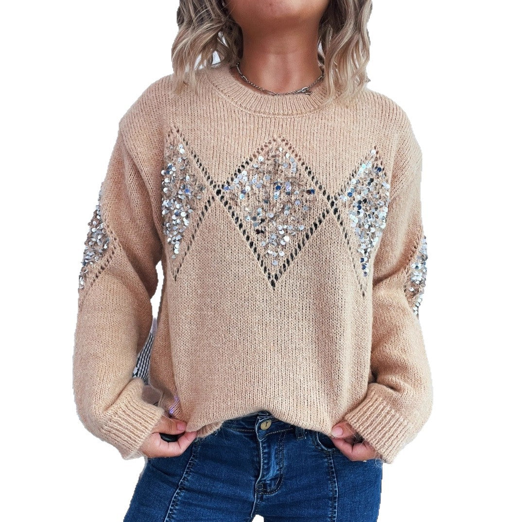 Damen Strickpullover mit glitzernden Applikationen Drune
