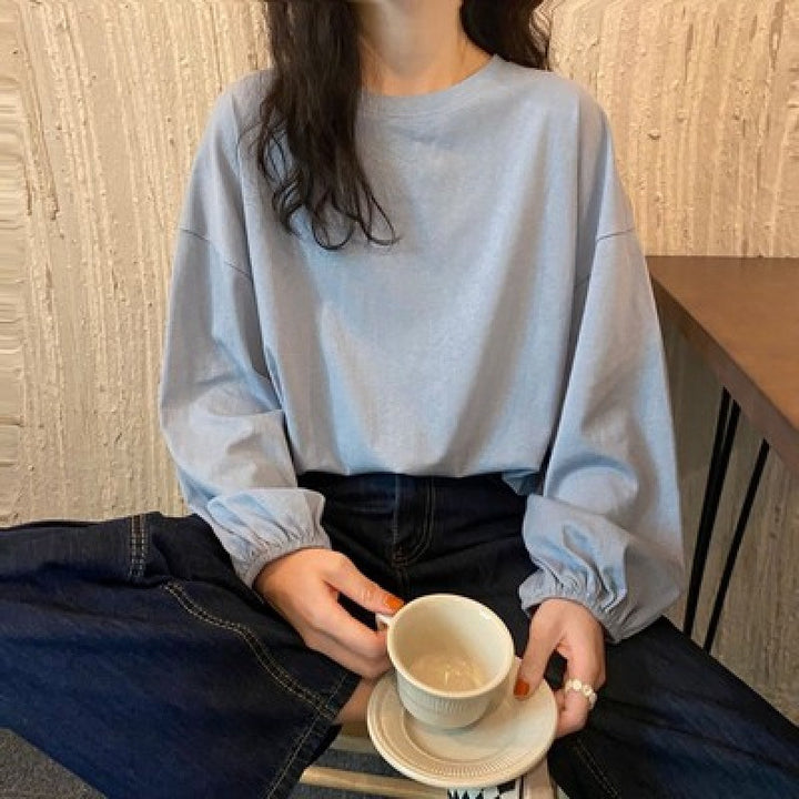 Damen lässiges Langarmshirt mit modischen Volantärmeln Drune