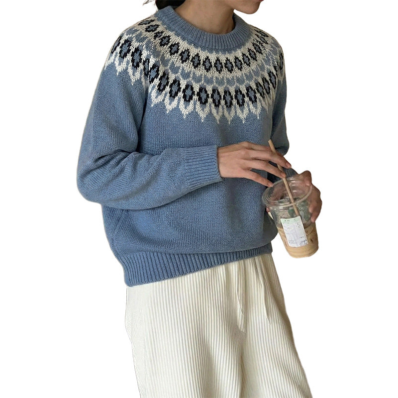 Damen Strickpullover mit nordischem Muster und lockerer Passform Drune