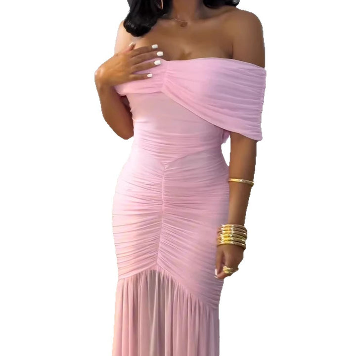 Damen Off-Shoulder Maxikleid mit elegantem Raffungseffekt Drune