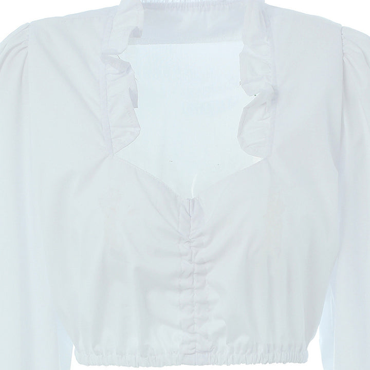 Damen nan Rüschen Cropbluse mit V-Ausschnitt gerafftem Vorderteil und elastischem Saum Drune