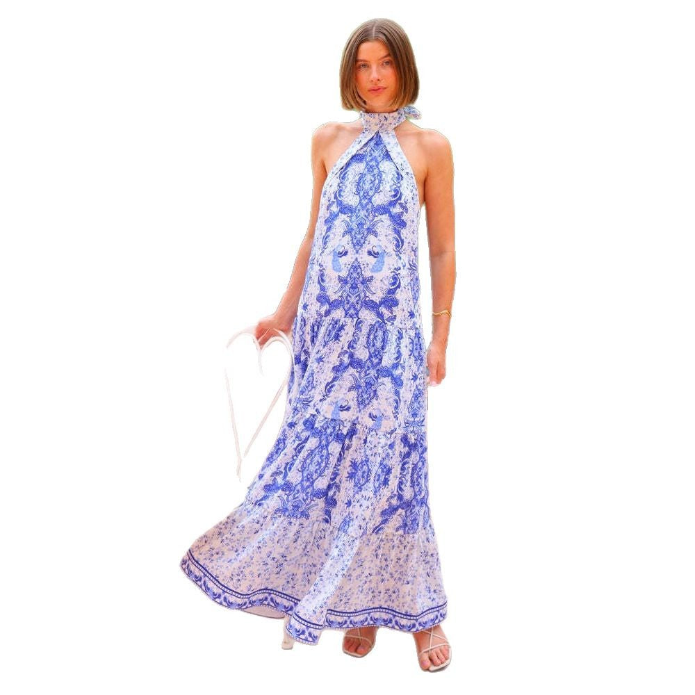 Damen Maxikleid im eleganten Bohemian-Stil mit verführerischem Halsband und fließendem Schnitt Drune