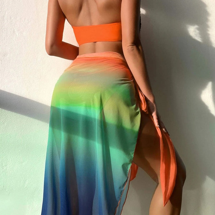 Damen Bikini-Oberteil mit Wickeldesign und transparentem Pareo Drune