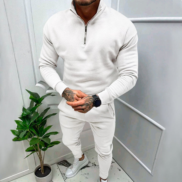 Herren nan athletisches Lounge-Set aus French Terry mit Halbzip-Stehkragen und konischer Jogginghose Drune