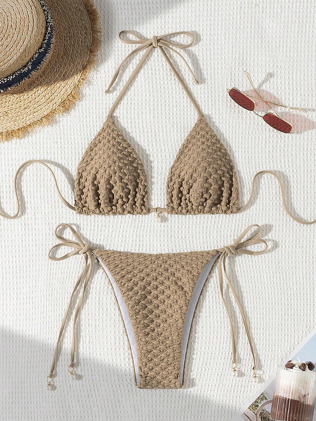 Damen Triangle-Bikini mit strukturiertem Design und verstellbaren Trägern Drune