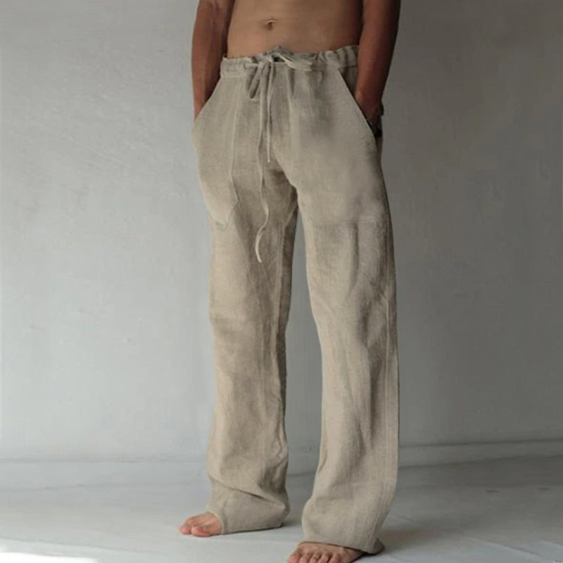 Herren nan lockere Leinenhose mit weitem Bein und Kordelzugbund Drune