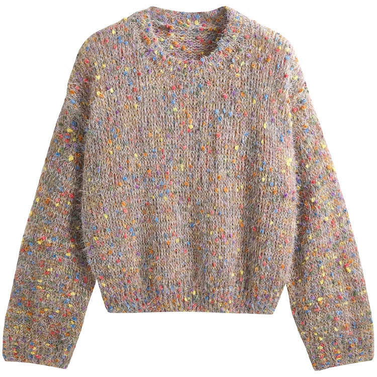 Damen modischer Pullover mit buntem Strukturstrick und Rundhalsausschnitt Drune