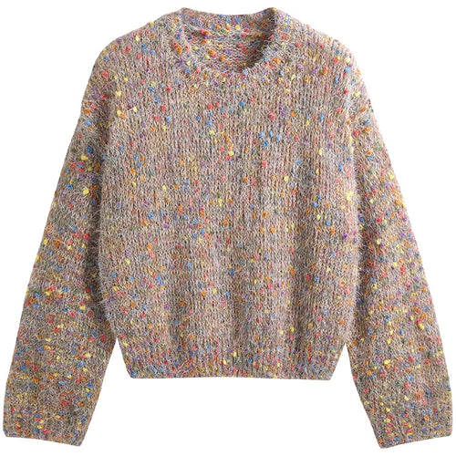 Damen modischer Pullover mit buntem Strukturstrick und Rundhalsausschnitt Drune