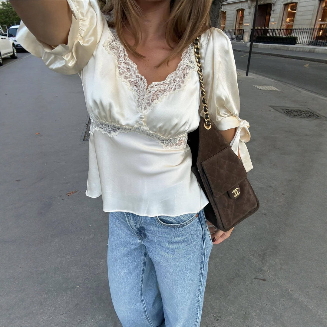 Damen Satinbluse mit Spitzenakzenten Drune
