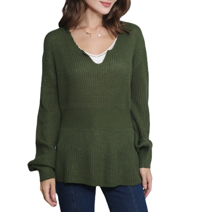 Damen Grobstrickpullover mit tiefem V-Ausschnitt und lässigem Schnitt Drune