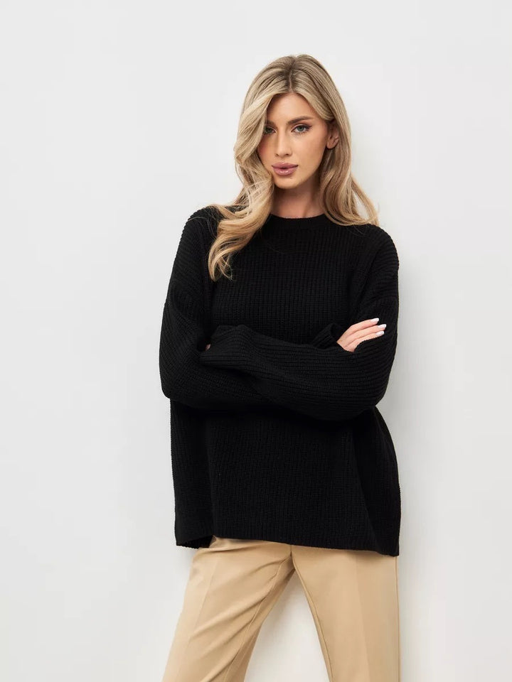 Damen lässiger Oversized-Strickpullover mit offenen Ärmelbündchen und leichtem Rippenmuster Drune