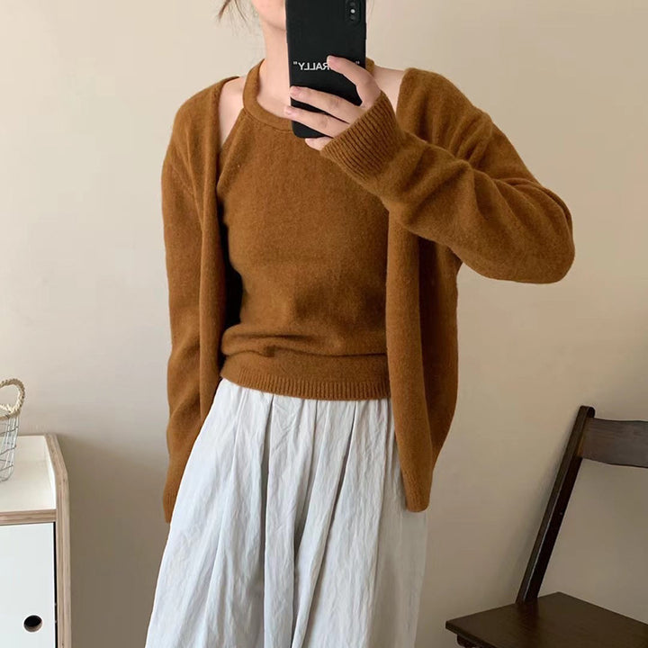 Damen kuschelige Strickjacke mit verlängertem Schnitt und feiner Textur Drune