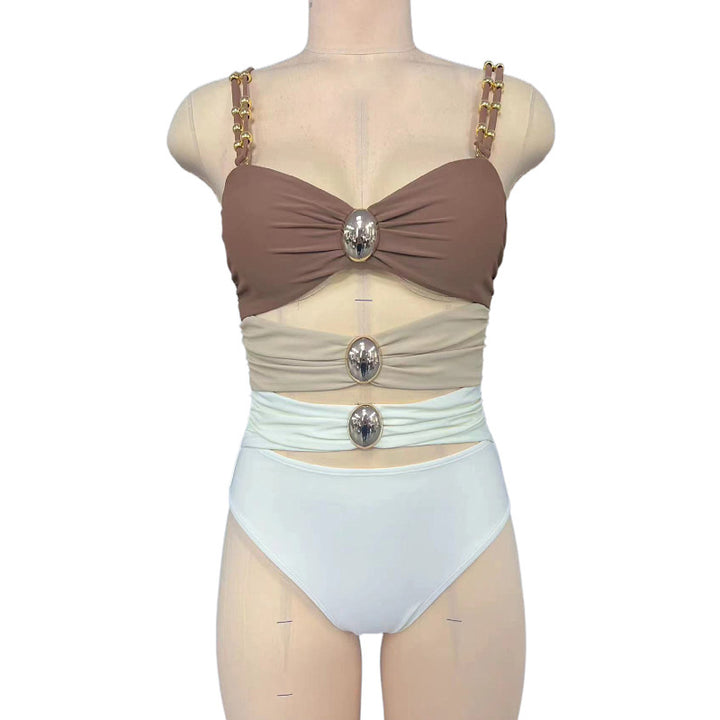 Damen Eleganter Bandeau-Badeanzug mit Raffungen und Schmuckdetails Drune