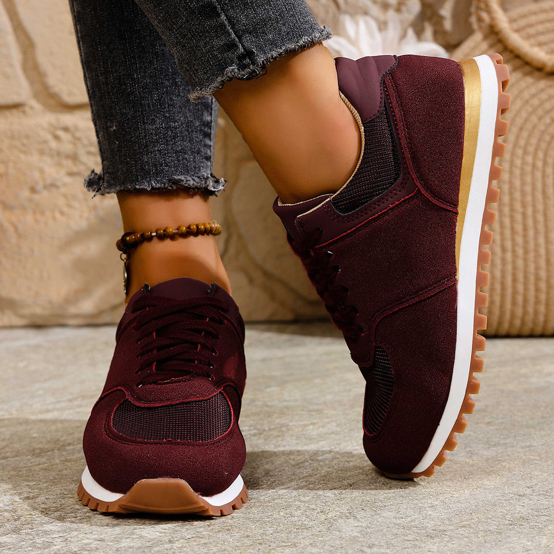 Damen leichte Retro-Lauf- und Freizeitsneaker mit gepolstertem Komfortfußbett und griffiger Profilsohle Drune