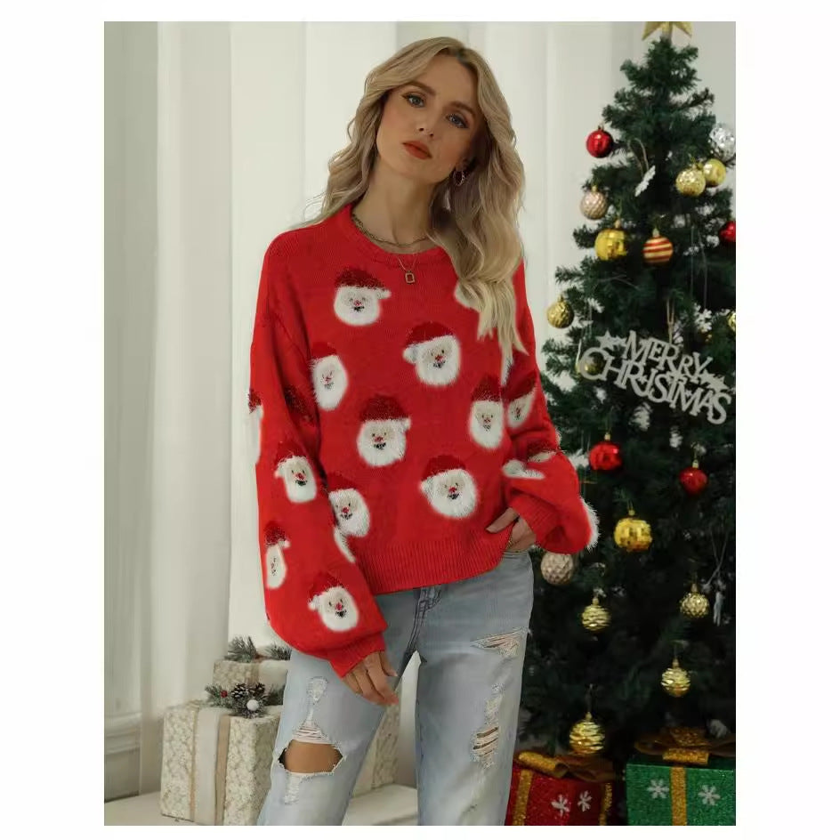 Damen festlicher Pullover mit weihnachtlichem Santa-Muster Drune