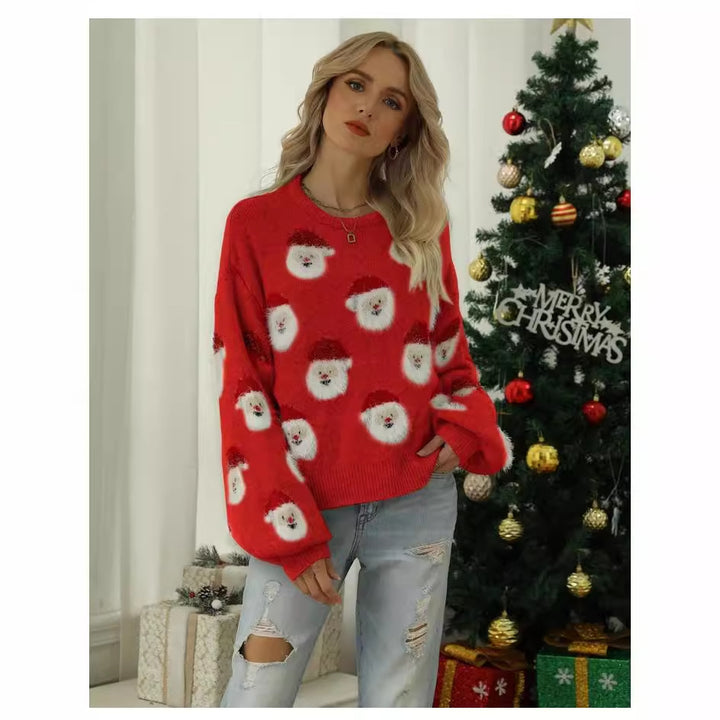 Damen festlicher Pullover mit weihnachtlichem Santa-Muster Drune