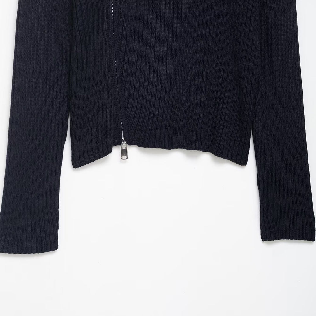Damen Strickpullover mit asymmetrischem Reißverschluss und voluminösem Kragen Drune