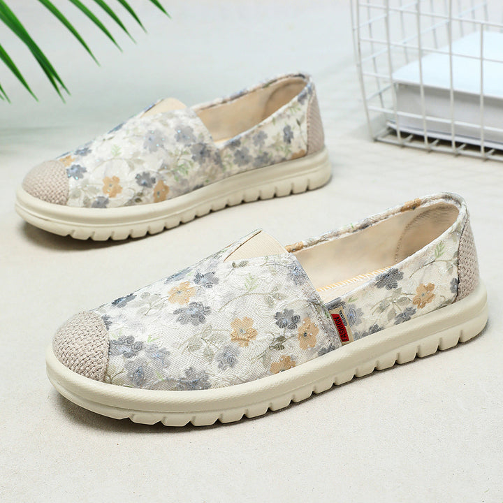 Damen nan floraler Slip-On Freizeit-Slipper mit gestrickter Zehenkappe und stoßdämpfender Leichtsohle Drune