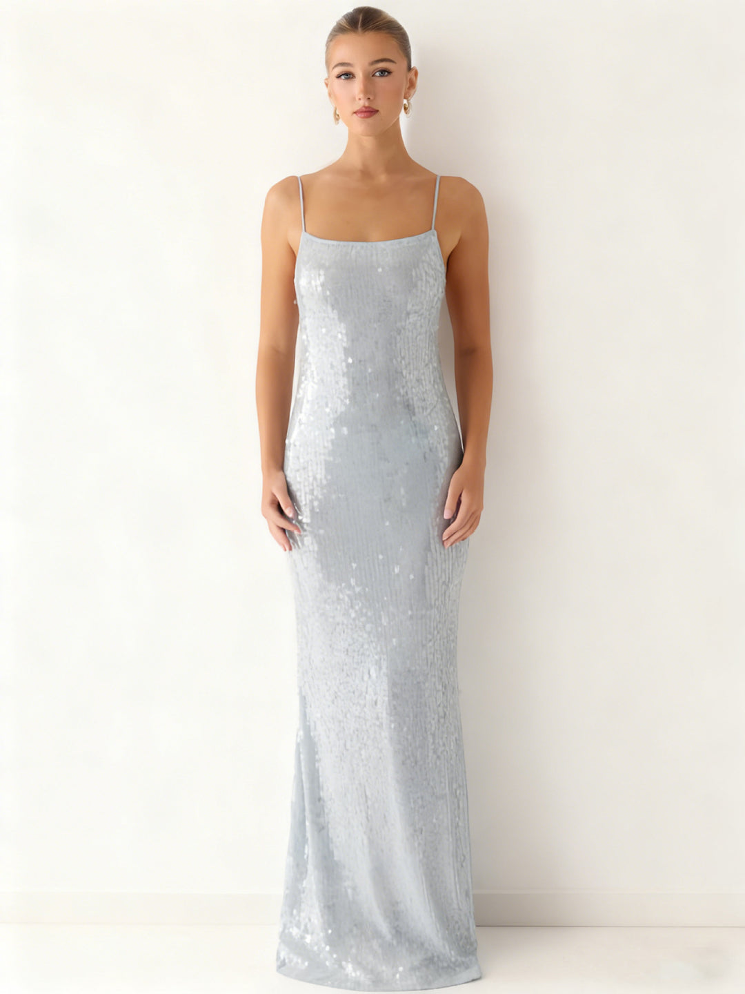 Damen Glamouröses Pailletten-Maxikleid mit schmalem Schnitt und feinen Spaghettiträgern Drune