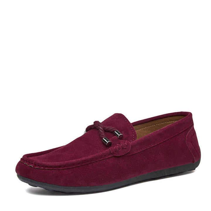 Damen weicher Veloursleder Mokassin Loafer mit geflochtener Dekorschnur und flexibler Gummisohle Drune