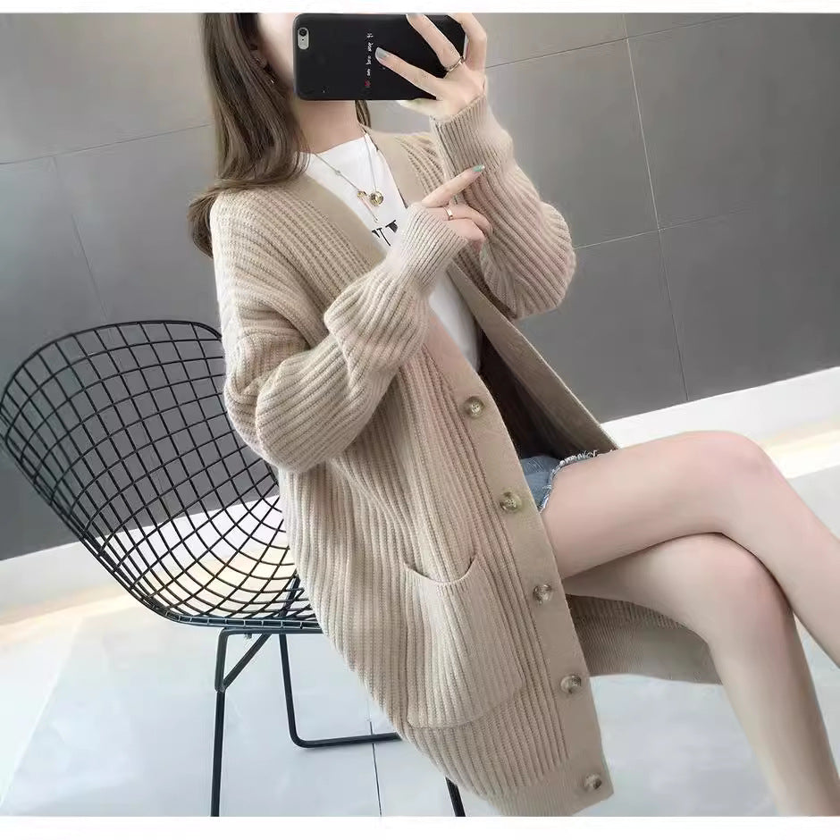 Damen Strickjacke mit Taschen und Knöpfen Drune