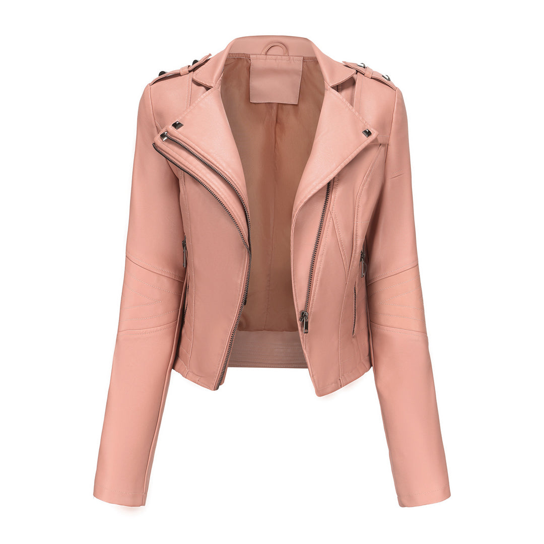 Damen stylische Bikerjacke mit asymmetrischem Reißverschluss und Detailnähten Drune