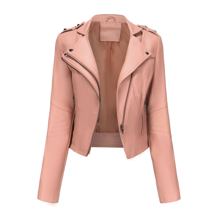 Damen stylische Bikerjacke mit asymmetrischem Reißverschluss und Detailnähten Drune