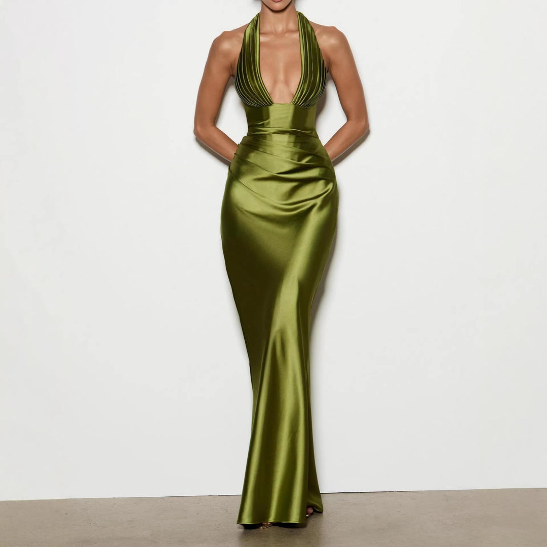 Damen Elegantes langes Abendkleid mit tiefem V-Ausschnitt Drune