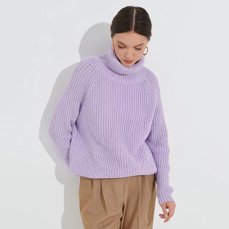 Damen Grobstrickpullover mit hohen Kragen Drune