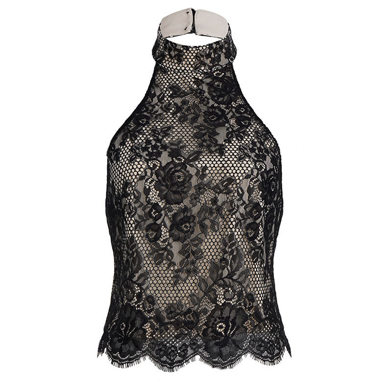 Damen Elegantes Spitzenoberteil mit hochgeschlossenem Design Drune