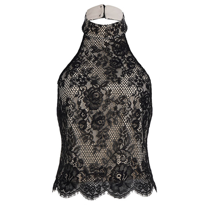 Damen Elegantes Spitzenoberteil mit hochgeschlossenem Design Drune