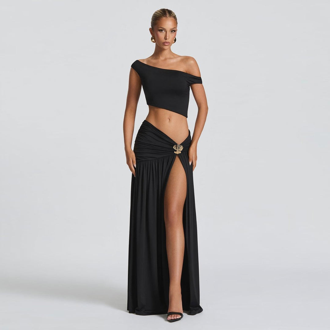 Damen Elegantes 2-teiliges Ensemble mit figurbetontem Oberteil und fließendem Rock Drune