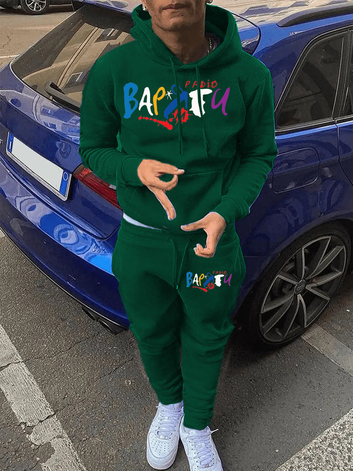 Damen modischer Kapuzenpullover und Jogginghose Set mit kreativem Aufdruck Drune